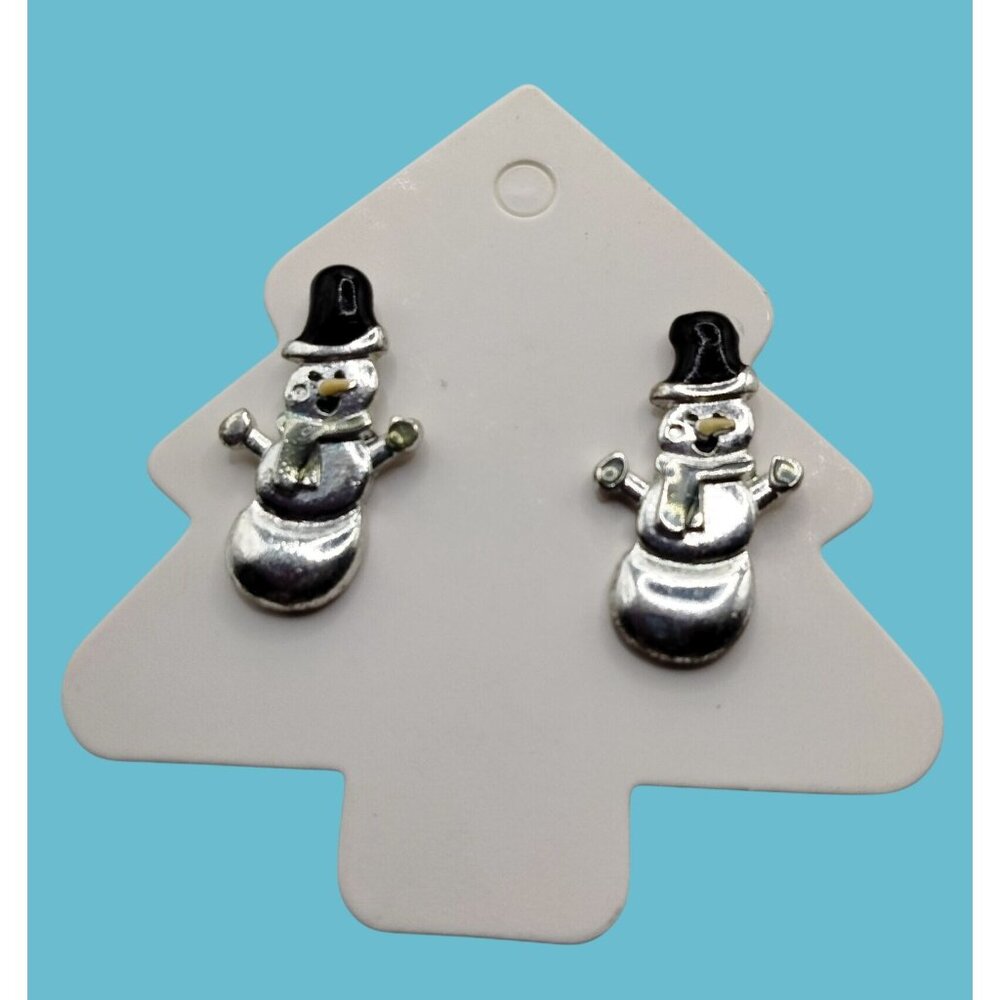 Snowman Stud Earrings Silver Tone Pierced Post